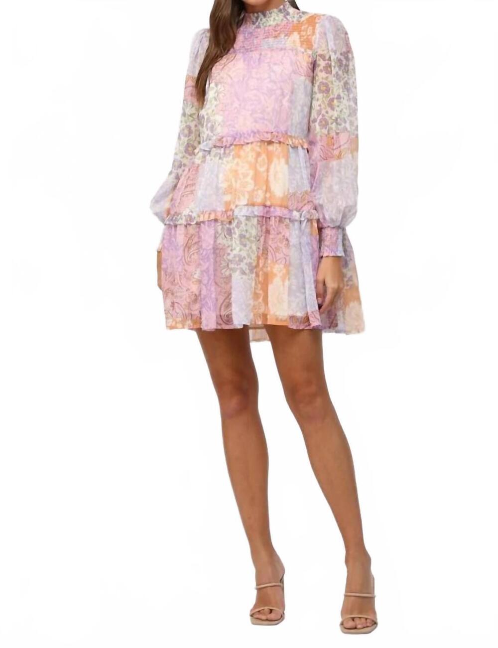 NEW FATE larkin long sleeve dress in multi